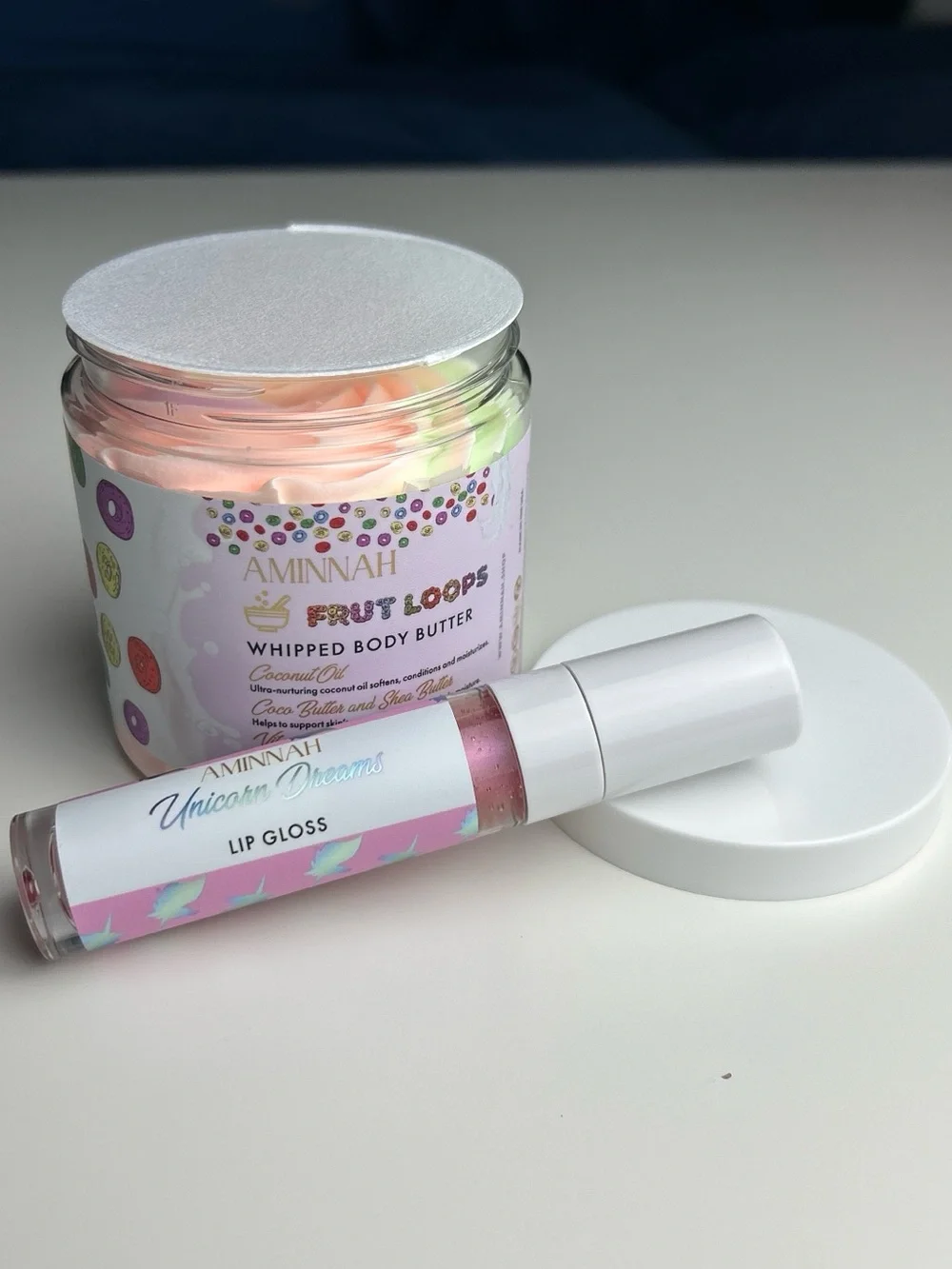 Unicorn Dreams Lip Gloss & Frut Loops Whipped Body Butter Bundle by Aminnah